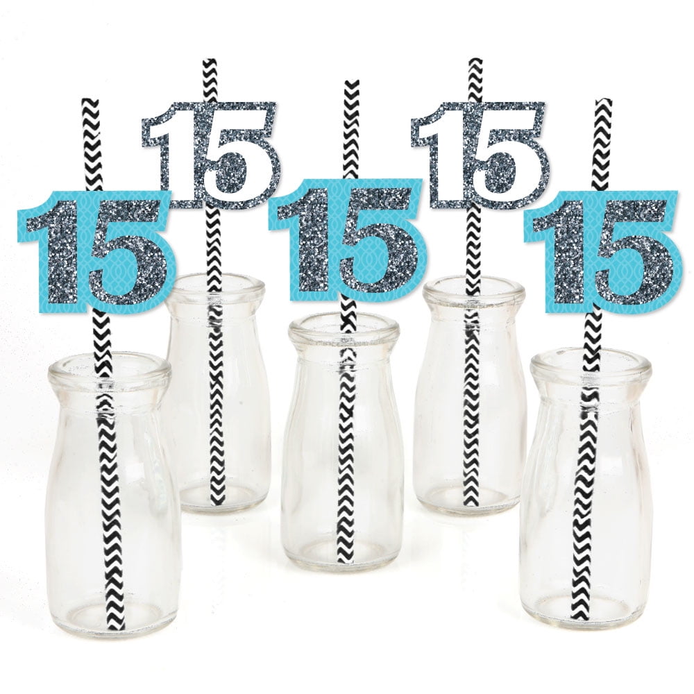 Quinceanera Teal Sweet 15 Paper Straw Decor Birthday Party