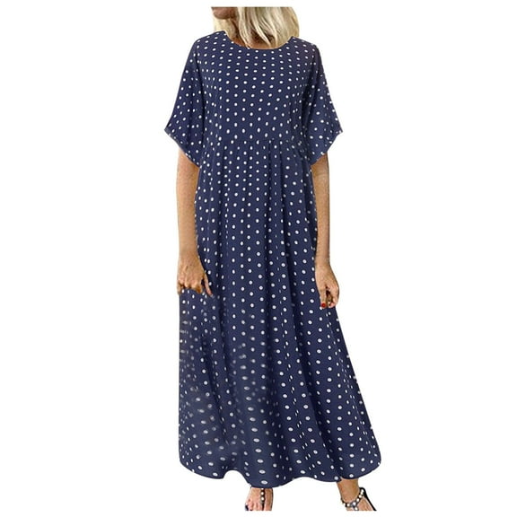 Outfmvch plus size dress for women Causal Short Sleeve Polka Dot Printed Dress Retro Beach Dress Plus Size womens dresses fall dresses
