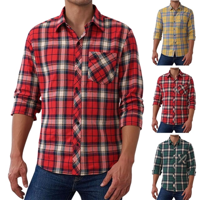 Txeol Chemises Rouges à Manches Longues pour Hommes Décontractées Coupe Régulière Boutonnées Chemise à Carreaux Hauts Surchemises Légères Vestes avec Poches Poitrine,TTTTG