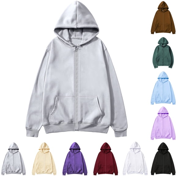 RJMDKXZ Men's Full Zip Hoodie Fleece Long Sleeve Hooded Sweatshirt Casual Drawstring Zip Up Jacket with Pockets