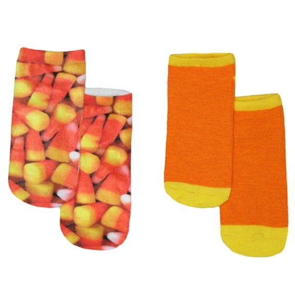 Candy Corn/Solid Little Girl's No-Show Socks, Large (6-8.5)
