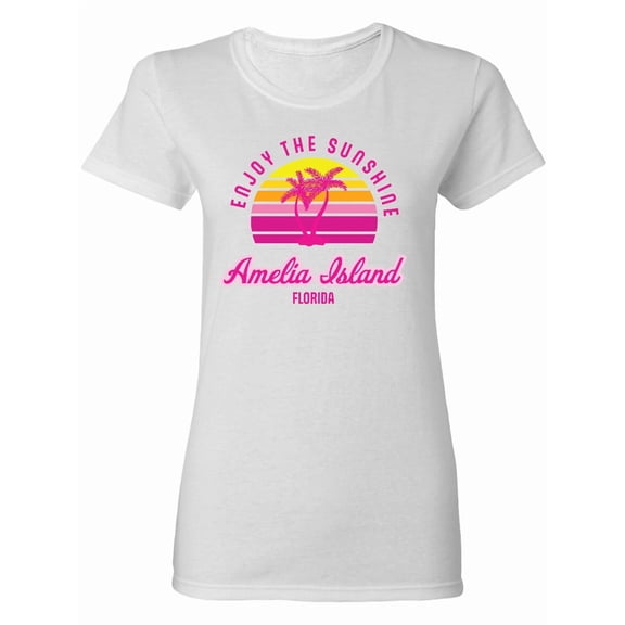 Inktastic Summer Enjoy the Sunshine Amelia Island Florida in Pink Women's T-Shirt