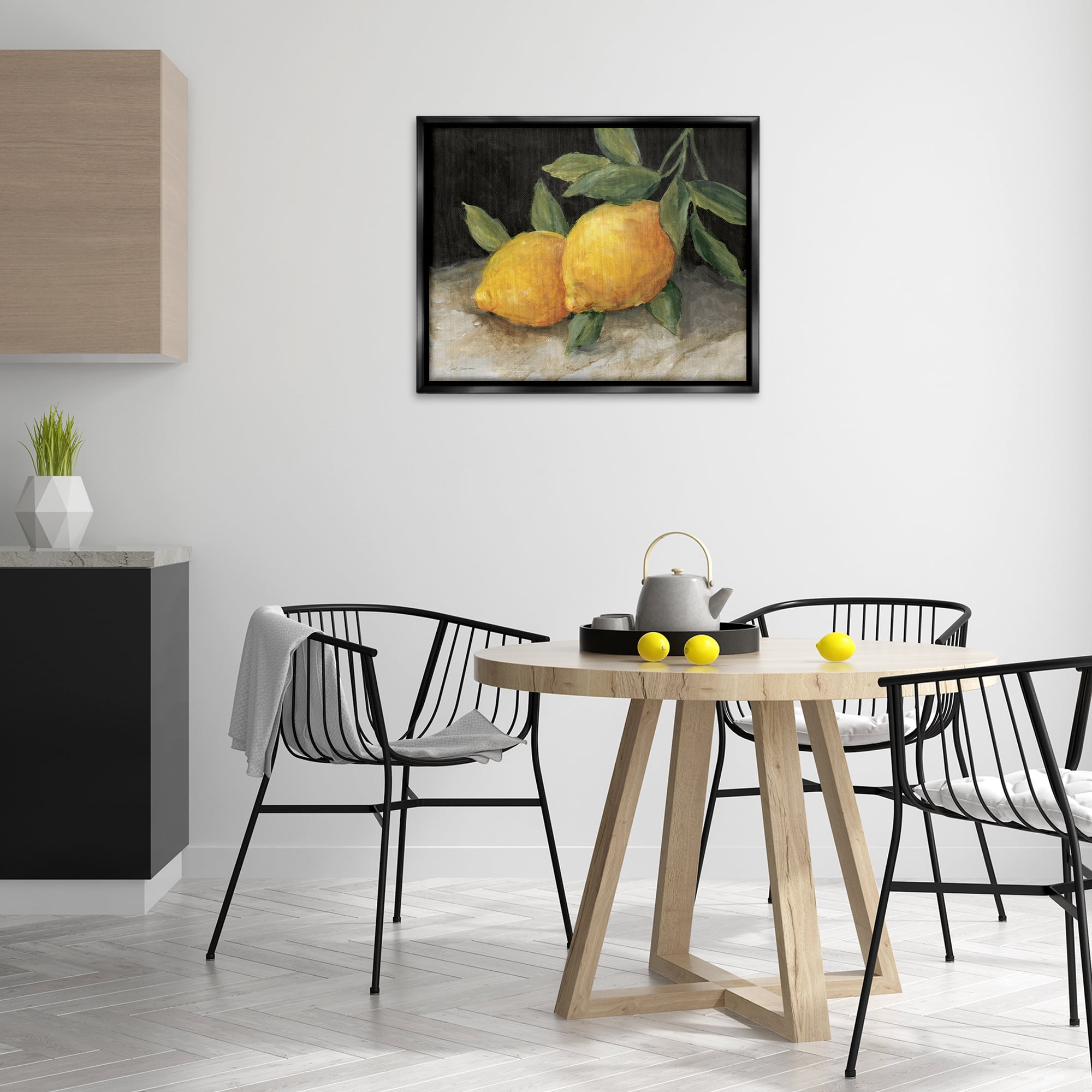 Stupell Industries Pair of Lemons Still Life Food & Beverage Painting Black Floater Framed Canvas Art Print Wall Art, 31 x 25