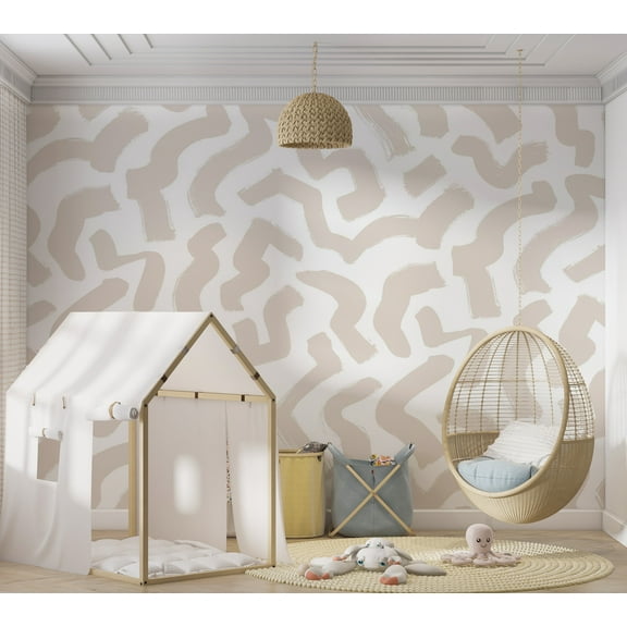 Abstract Wallpaper Wall Mural - Beige Organic Shapes