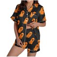 thumbnail image 2 of FDGIU Halloween Pajamas Women Halloween Print Casual Turndown Collar Short Sleeve Blouse Button Short Pants Pajamas Suit Soft Sleepshirts, 2 of 6
