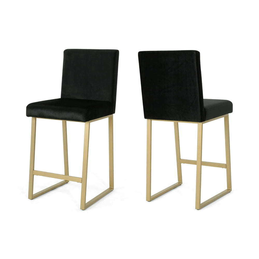 Set of 2 Black and Gold Contemporary Bar Stools 40" - Walmart.com