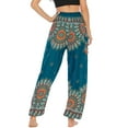 thumbnail image 2 of SWSMCLT Women's Boho Yoga Pant Smocked Waist Hippie Bohemian Thai Indian Pants with Pocket Cinched Bottom Elastic Waist High Waisted Floral Sunflower Printed Green One Size, 2 of 5