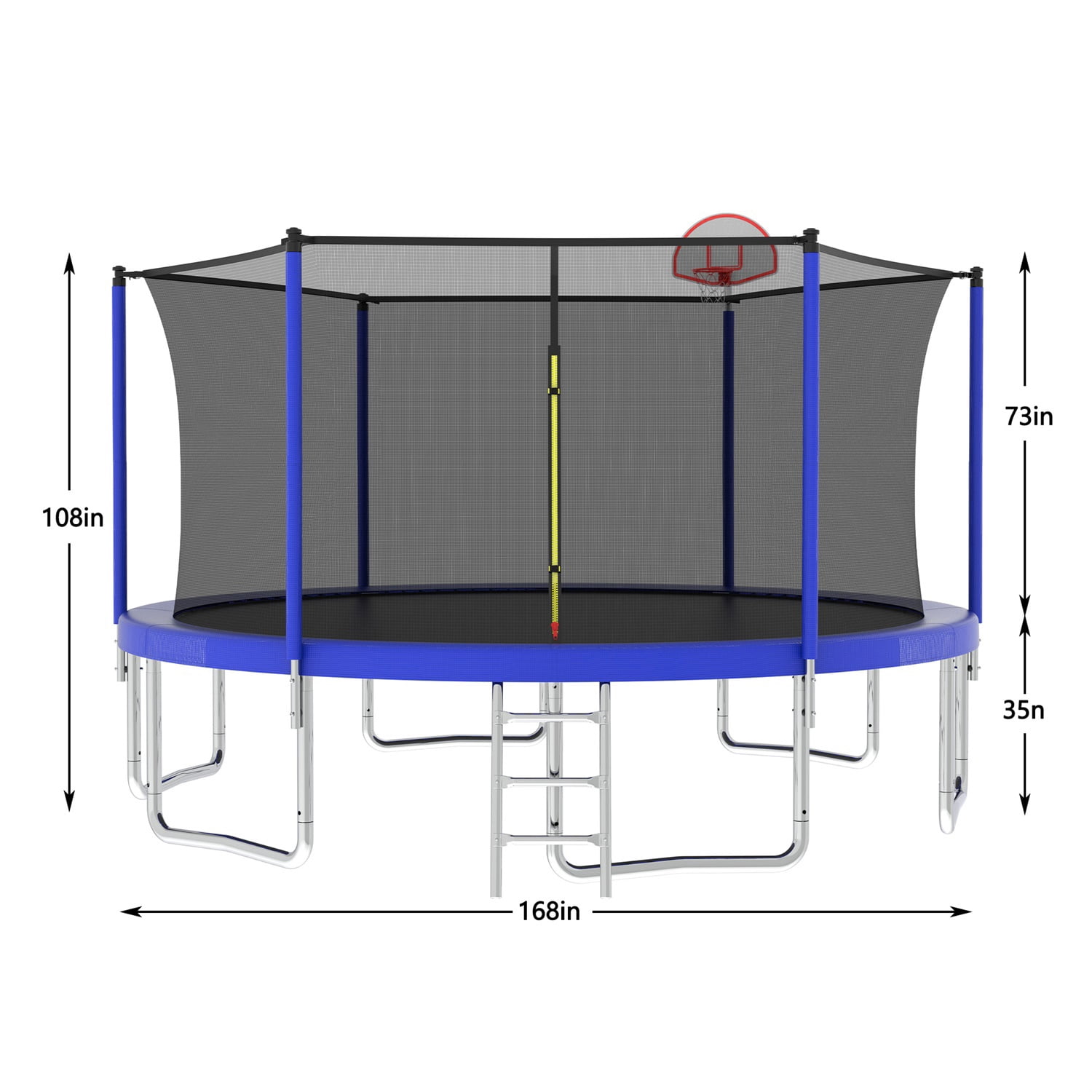 Hommoo 14FT Trampoline for Kids, Outdoor Backyards Large Recreational Trampoline with Basketball Hoop and Ladder, Safety Enclosure Net, Blue