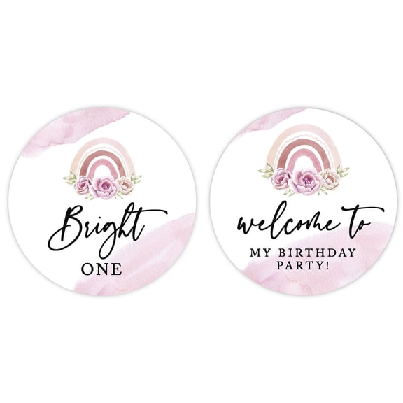 Koyal Wholesale 2" Birthday Floral Rainbow Round Cupcake Toppers DIY, Bright One Pastel Rainbow Theme for Kids, 20-Pk