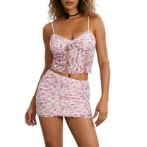Musuos Women Summer Skirts Outfits Lace Floral V-Neck Sleeveless Cami Tops Mini Skirts 2 Pieces Clothes Set