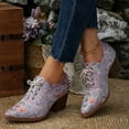 thumbnail image 2 of Vintage Embroidered Dress Boots for Women Ethnic Pointed Toe Stacked Chunky High Heel Fall Oxfords Combat Ankle Booties Light Purple Size 6.5, 2 of 6