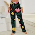 thumbnail image 3 of Floral Pattern Dark Background Pink Yellow Winter Female Pants Flannel High Waist Women Pants Lady Warm Straight Leg Plush Trousers, 3 of 7