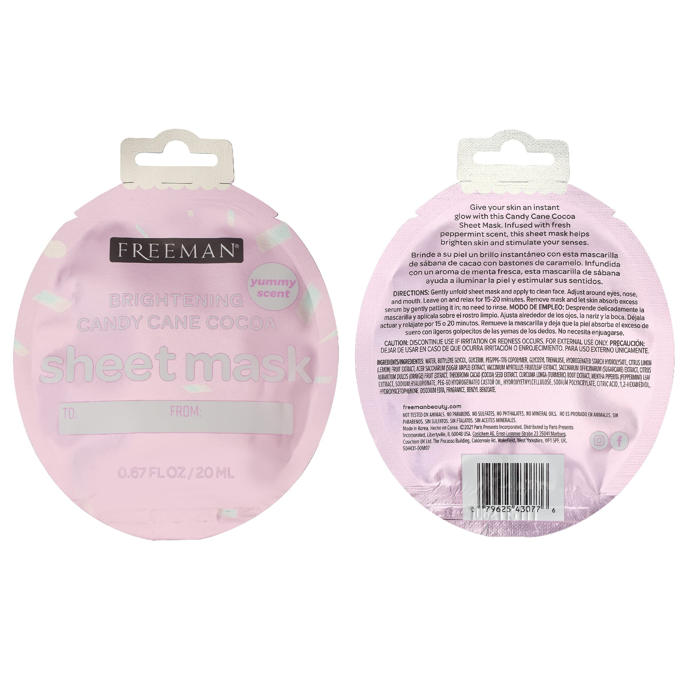 Freeman Limited Edition Christmas Sheet Masks, Brightening Candy Cane, Hydrating Cranberry Cider, Detoxifying Gingerbread Spice, Multicolor, Cacao, 12 Count SF1