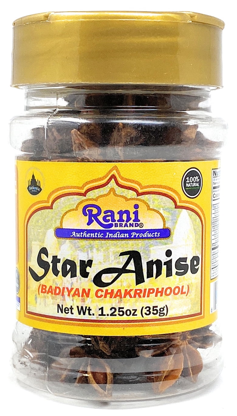 Rani Star Anise Seeds, Whole Pods (Badian Khatai) Spice 1.25oz (35g) PET Jar ~ All Natural | Gluten Friendly | NON-GMO | Vegan | Indian Origin