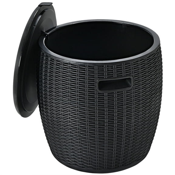 Biotree 9.5 Gallon 4-in-1 Patio Rattan Cooler Bar Table Outdoor Cocktail Side Table with Ice Bucket for Deck and Poolside, Black