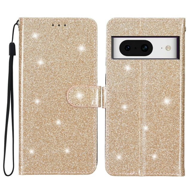 Compatible with Google Pixel 8 Sparkling Glitter Wallet Case with Card Pocket Flip Cover