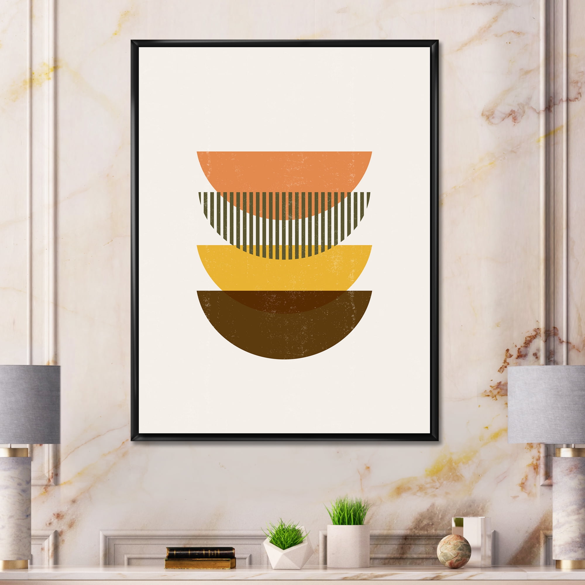 Designart 'Half Moons In Earth Tones Abstract Geometric Art' Modern Framed Canvas Wall Art Print
