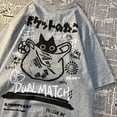 thumbnail image 4 of Women Cartoon T-Shirts Summer Harajuku Kawaii Cat Printed Short Sleeve Tees Female Couple Streetwear Loose Clothes Y2K Tops, 4 of 7
