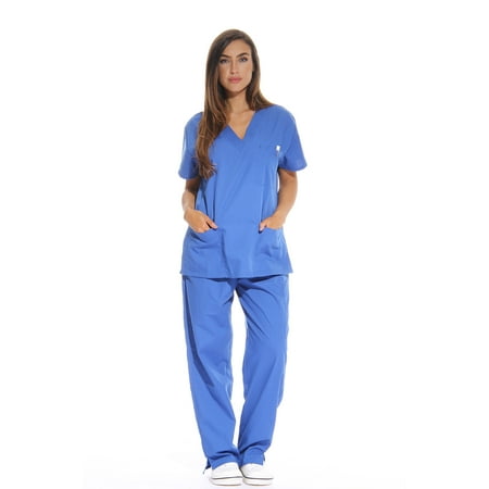 

Just Love Women s Scrub Sets Six Pocket Medical Scrubs (V-Neck with Cargo Pant) (Royal Small)