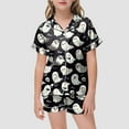 thumbnail image 2 of NIEWTR Halloween Pajamas Sets for Girl Short Sleeve Button Down Pjs Funny Halloween Graphic Soft Sleepwear Outfits Halloween Home Short Sleeve Shorts Pajama Set (6-7 Years,Black), 2 of 5