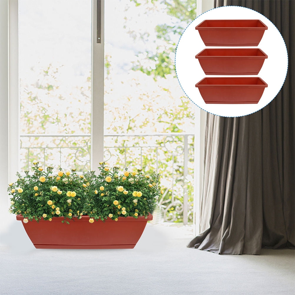 WHAMVOX  4 Sets Rectangular Planting Trough Planters Large Garden Flower Pots Red