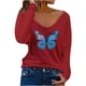 thumbnail image 1 of Camiseta de manga larga con cuello en V para mujer a la moda, blusa suelta con estampado de Navidad para otoño Pompotops  FGAJ14909, 1 of 4