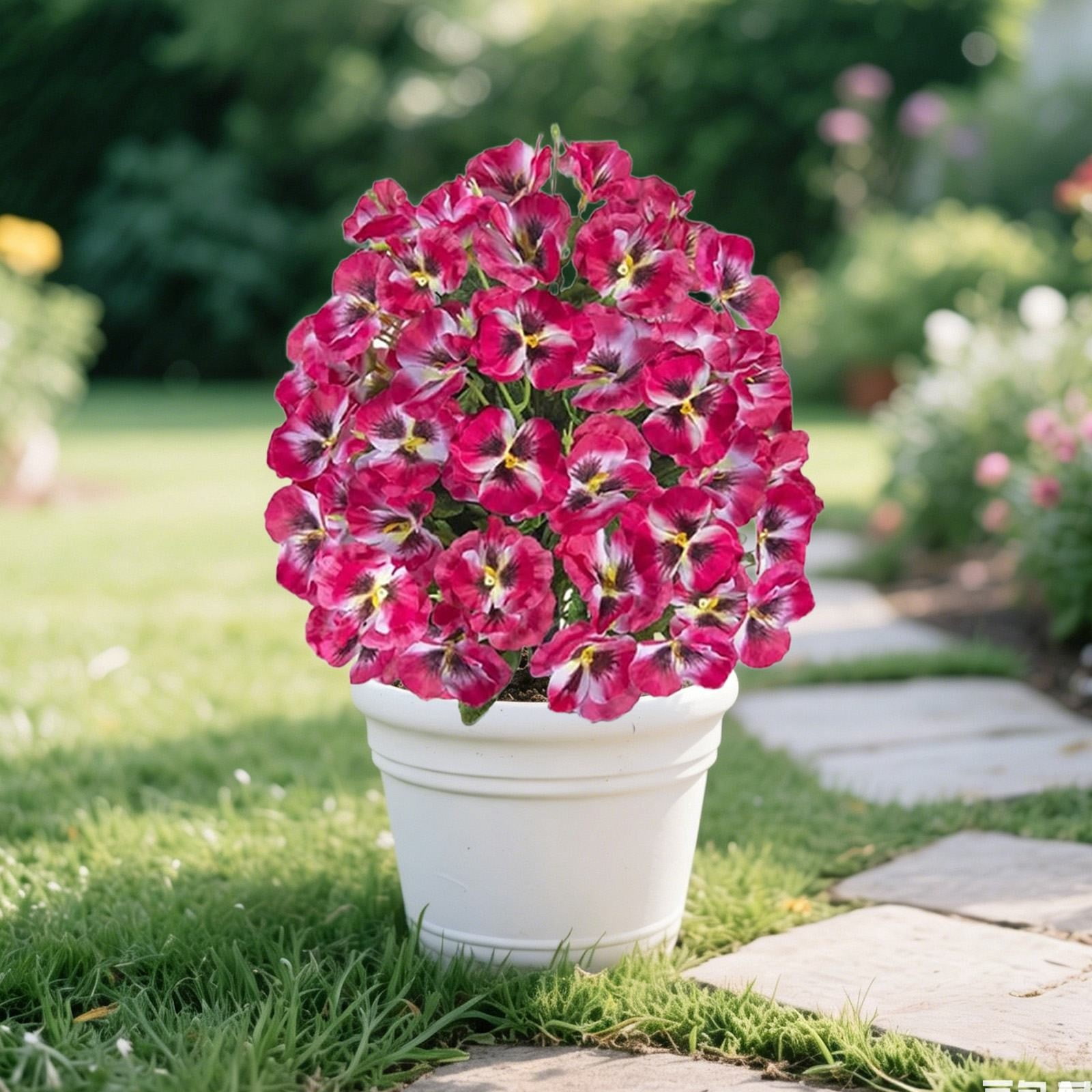 Spring Artificial Topiary for Outdoors with Spikes, UV Resistant Fake Outdoor Shrubs with Violet Flowers, Artificial Bushes for Outdoors Garden, Front Porch, Yard, Patio, Pink