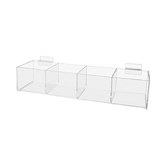 Market Holder Premium Acrylic Display Trays Clear Slatwall 4 Compartment Storage Bin 16" x 3" Qty 6