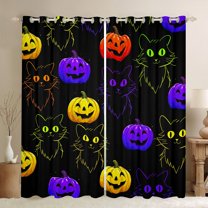 jejeloiu Funny Pumpkin Lantern Black Out Curtains,Halloween Theme Curtains Pack of 2 (42x63 Each),Purple Yellow Black Bedroom Curtains For Teens Girl,Super Cozy Room Decor