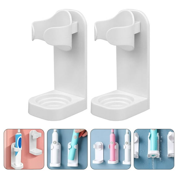 FOMIYES Bathroom Accessories 2Pcs White Electric Toothbrush Holders Wall Mounted High Strength Adhesive Installation