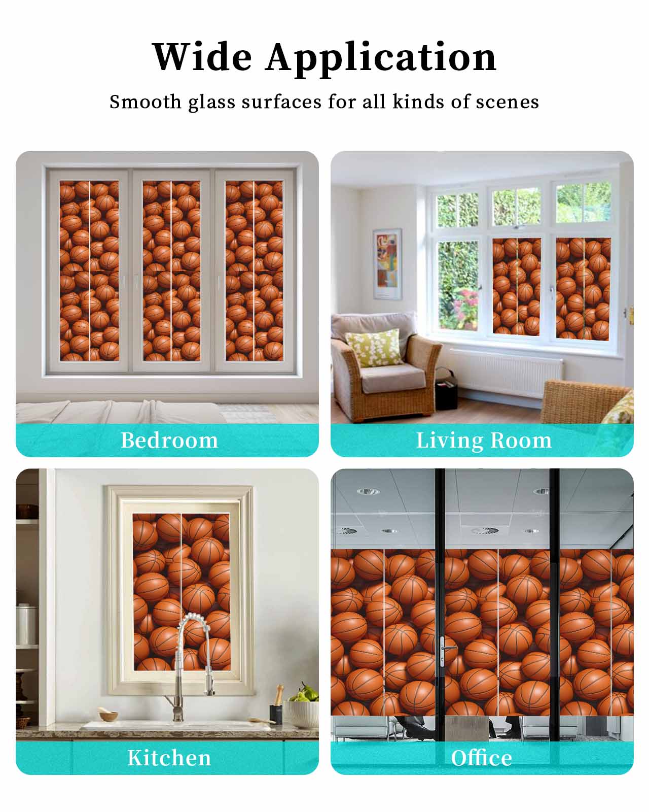 Basketball Window Privacy Film Stained Glass Window Film Decorative Windows Cover Static Windows Cling for Glass Door Sports Brown Basketball Stickers for Bathroom 35.4"x78.7"