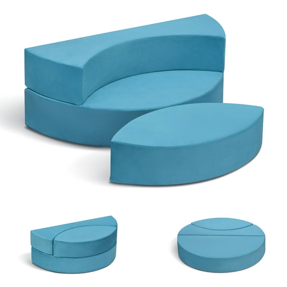 Blue Modular Kids Sofa Bed - Convertible Toddler Play Couch for Small Playrooms (43"L X 37"W X 16"H)