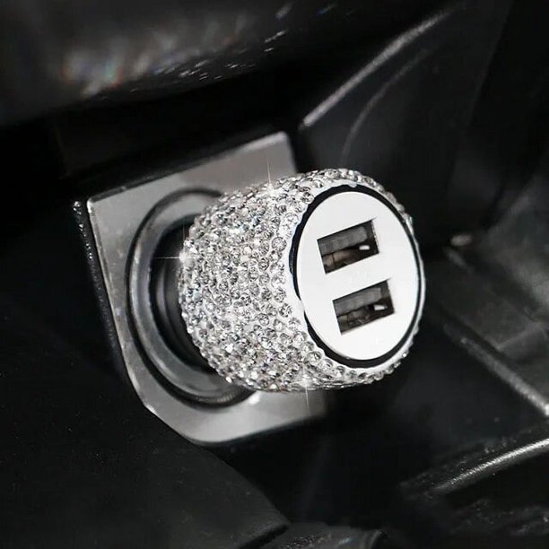 Bling-cargador USB para coche, adaptador rápido de doble puerto, 5V, 2.1A, rosa, decoración de coche, estilo de coche, accesorios de coche, Interior para mujer, nuevo