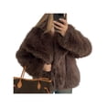 thumbnail image 3 of Abrigo de Piel Sintética para Mujer, Chaqueta de Piel Sintética, Chaqueta de Invierno de Larga con Solapa, Parka Corta Café XL, 3 of 10
