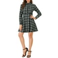 thumbnail image 2 of INSPIRE CHIC Women's Plaid Button up Point Collar Long Sleeve A-Line Dress S Black, 2 of 6
