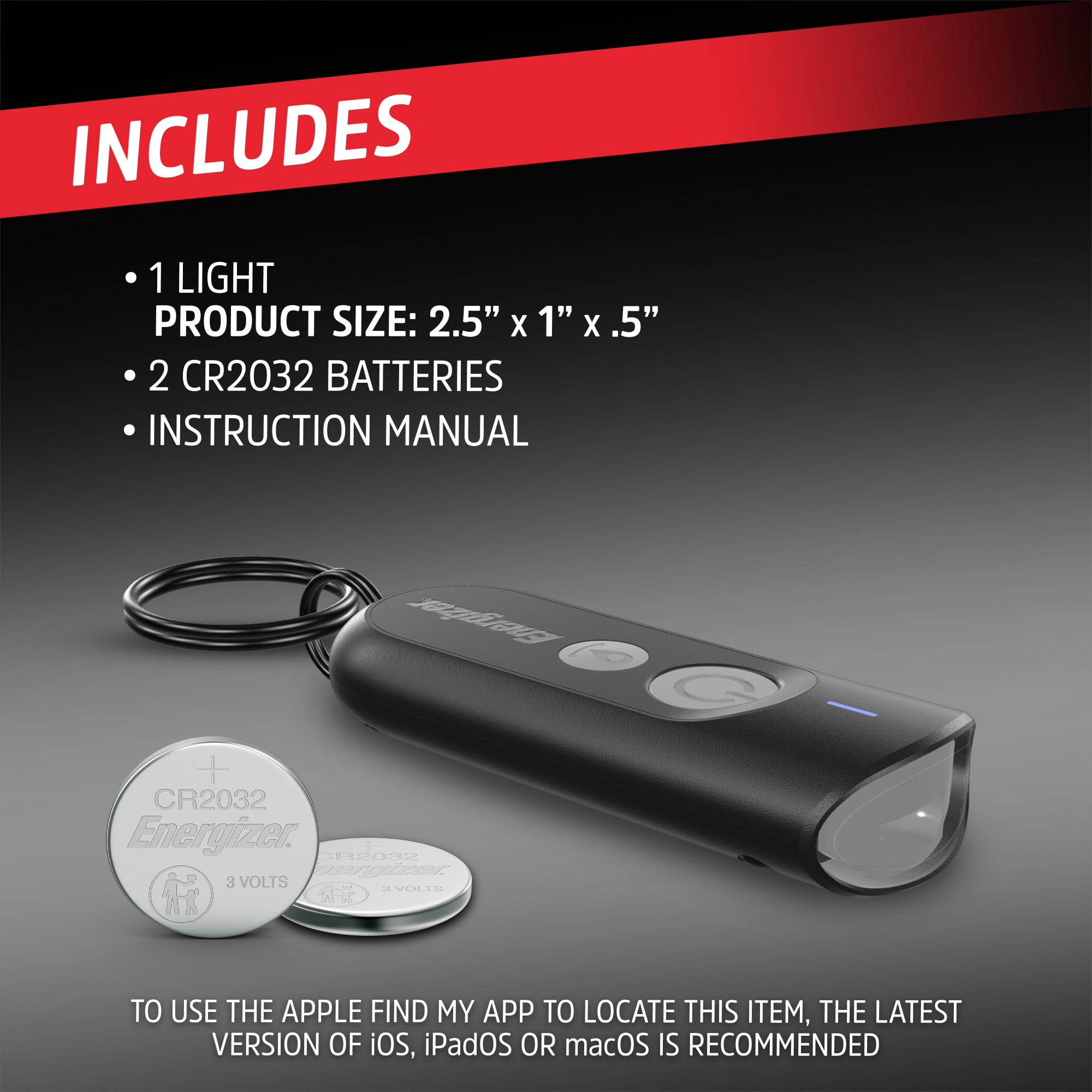 Energizer Apple Find My Key Device Tracker Keychain LED Flashlight for Everyday Travel