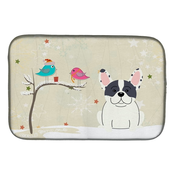 Christmas Presents between Friends French Bulldog Piebald Dish Drying Mat