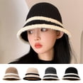 thumbnail image 3 of CSChome Fisherman Hat Women Winter Fisherman Hat - Striped Color Matching Thick Soft Plush Bucket, 3 of 6