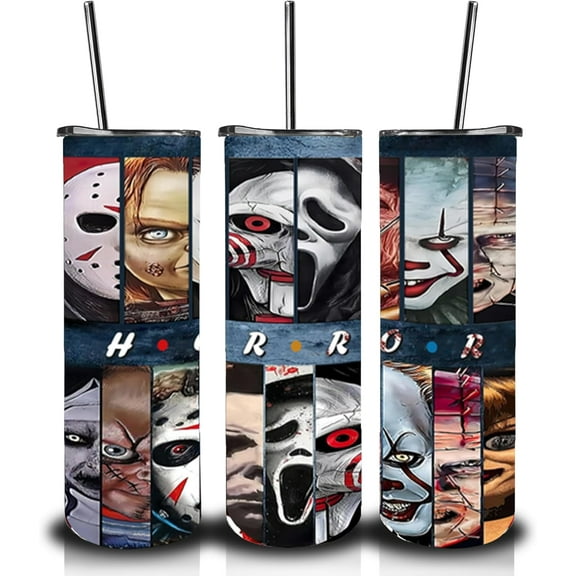 40oz Horror Movies Tumbler with Handle and Straw,Gift for Man Women, Halloween Stainless Steel Insulated Cup, Travel Coffee Mug, Terror Water Bottle for Fans