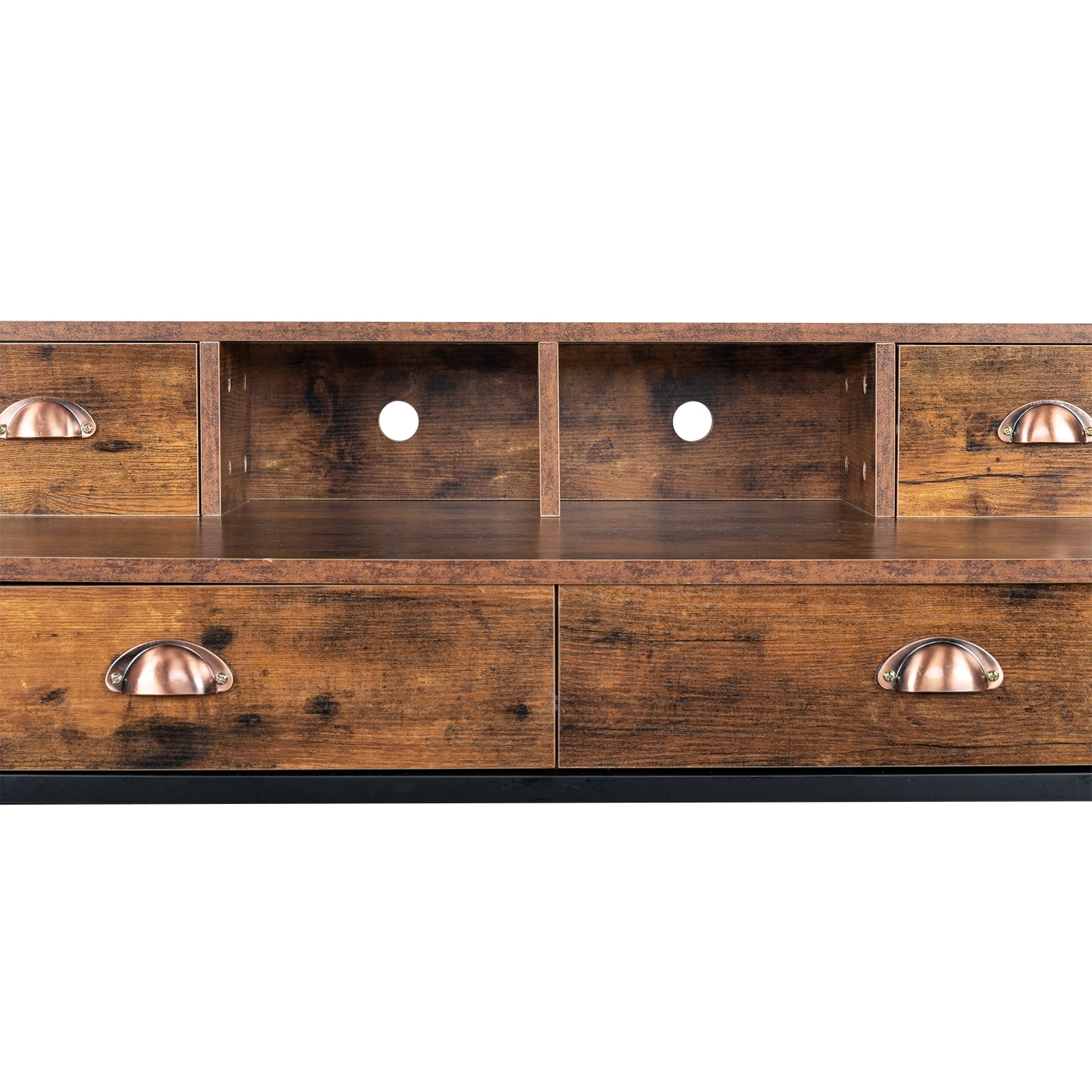 Wood Table Top Study Computer Desk, 2 Small Drawers 2 Large Drawers, Black Steel Frame Particle Board