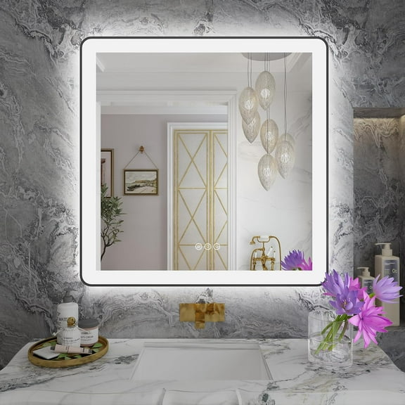 Dyconn Faucet M22 Black Frame Wall Mounted LED Bathroom Vanity Mirror(36"W X 36"H )