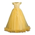 thumbnail image 5 of Huowey Girls Dresses A-Line Solid Color Sleeveless Crewneck Lace Tulle Pageant Dress Ruffle Shoulder Formal Ball Gown For Wedding Birthday Party Flower Girl Photography Event Clothes,Yellow, 5 of 8