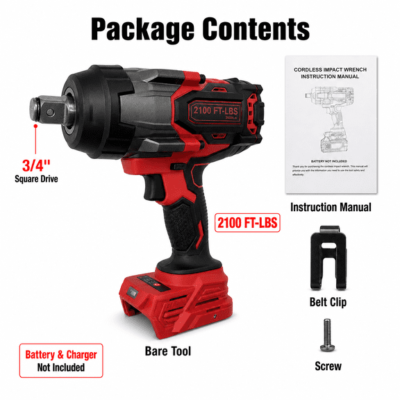 2100 Ft-lbs Cordless Impact Wrench No Battery Included