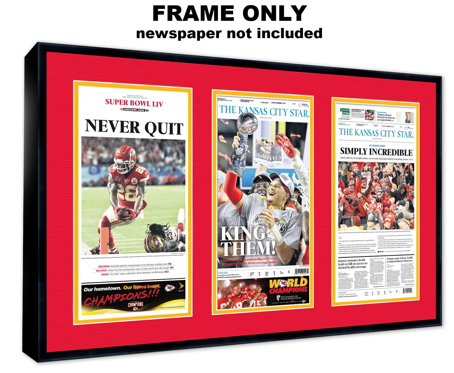 11x22 Newspaper Frame with Red and Yellow Double Mat Made to