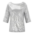 thumbnail image 4 of Silver T Shirts for Women Blouse Fashion Casual Sequins Party Top Tops Women Shirt Crop Coctail Blouse Going Out Tops for Women, 4 of 5