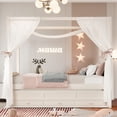 thumbnail image 3 of Twin Princess Canopy Platform Bed with Upholstered Headboard - Trundle & 3 Drawers, Storage Bed,Easy Assembly,Beige, 3 of 18