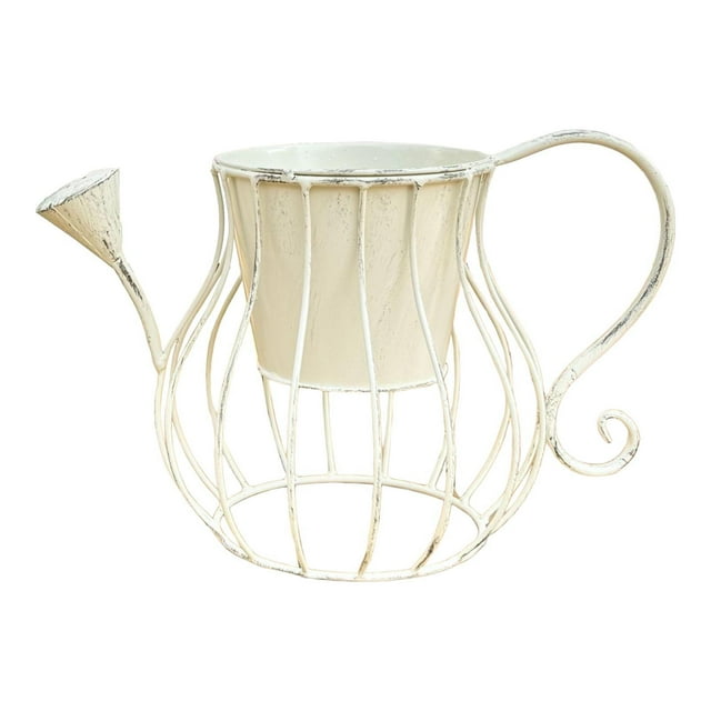 Maceta con forma de regadera, bonita y versátil, para decoración de jardín. Blanco