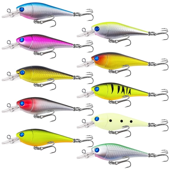 FREE FISHER 10pcs Fishing Lures Kit Hard Bait Minnow Swimbait Walleye Lures Topwater Lures Bait for Bass Trout Pike Freshwater Saltwater Perfect for Anglers Gifts