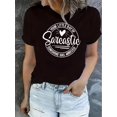thumbnail image 1 of Women'S Casual Crew Neck Short Sleeve T-Shirt, Polyester Knit Fabric with Medium Stretch, Geometric Pattern, Comfortable for All Seasons, with Slogan Print for Fashionable Top, 1 of 6