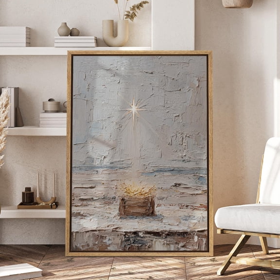 Christmas Manger Wall Art, Minimalist Bethlehem Star Nativity Canvas Print, Modern Religious Christian Decor, 16x24 UNFRAMED